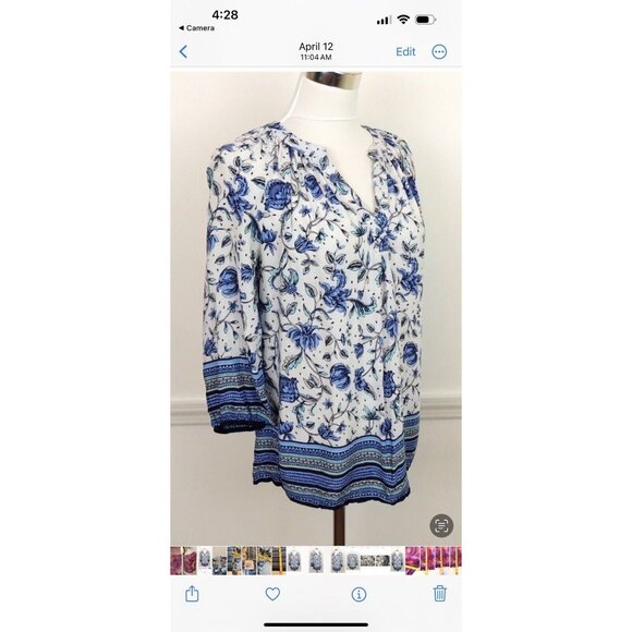 Rose & Rhyme Womens 3X Blouse Top Blue Floral Tunic Ikat Plus Size Print Rayon - Picture 8 of 11